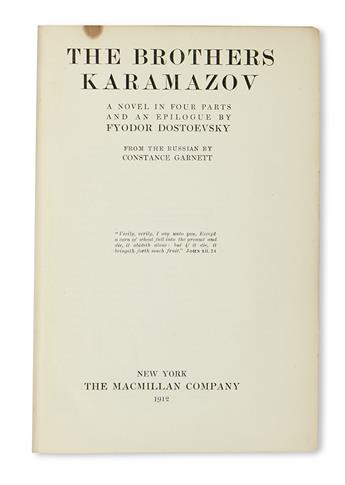 DOSTOYEVSKY, FYODOR. The Brothers Karamazov. A Novel in Four Parts and an Epilogue.